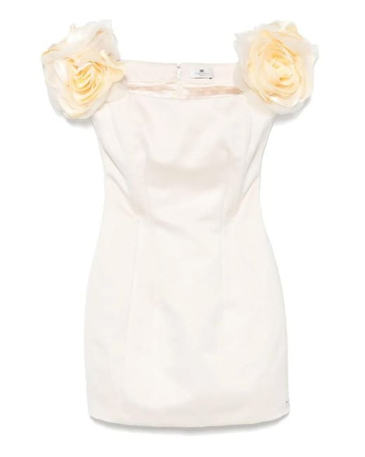 Vestido midi de satén con apliques florales Elisabetta Franchi de color White