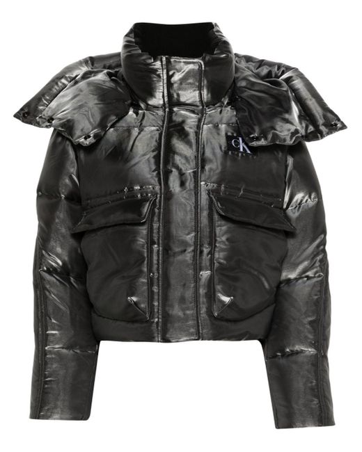 Calvin Klein Black Metallic Cropped Padded Jacket