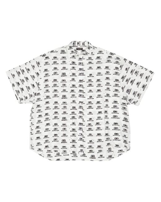 Balenciaga White Monogram-pattern Print Shirt for men