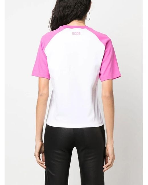 Gcds Pink Raglan-Sleeved T-Shirt