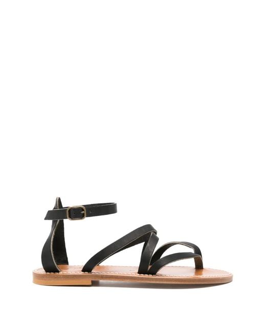 K. Jacques Black Strappy Flat Sandals