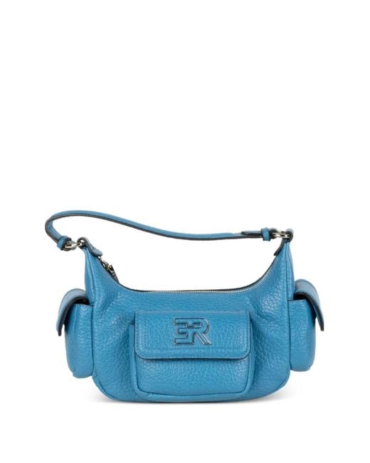 ERMANNO FIRENZE Blue Multi-Pocket Grained Leather Shoulder Bag