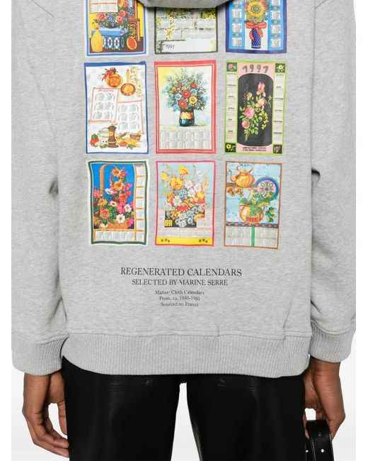 MARINE SERRE Gray Calendars-Print Organic Cotton Hoodie