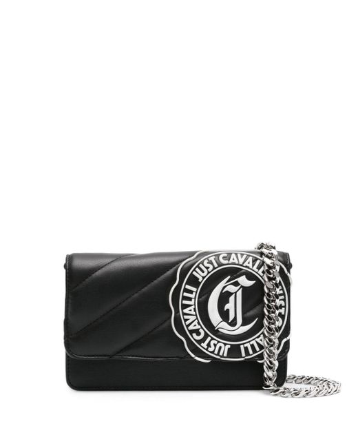 Just Cavalli Black Logo-embossed Faux-leather Quilted Crossbody Bag