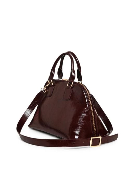 Essentiel Antwerp Brown Karla Patent-Effect Shoulder Bag