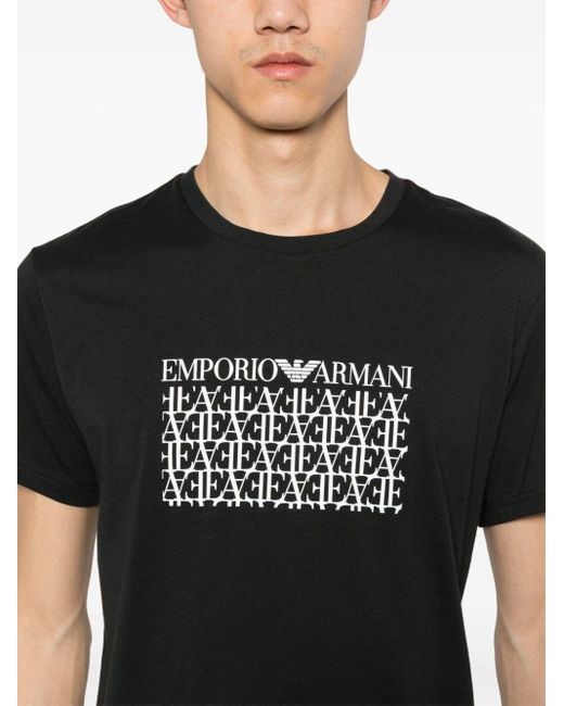 Emporio Armani Black Logo-Print Cotton T-Shirt for men