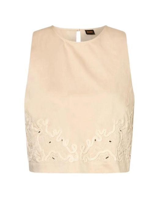 Boss Natural Embroidered Cropped Top