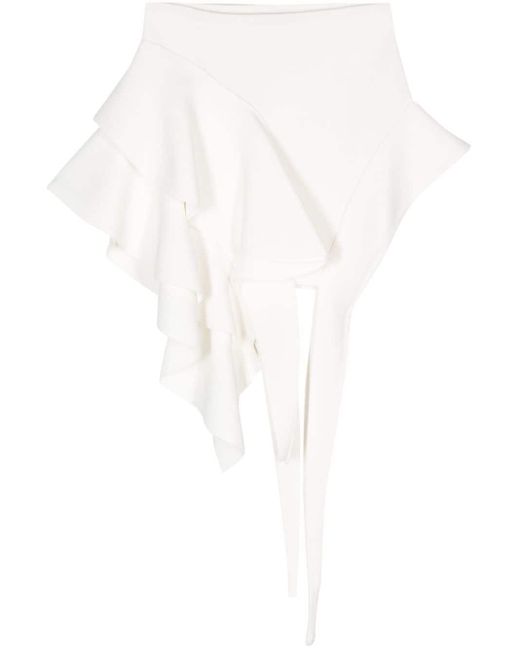Mugler White Asymmetric Knitted Mini Skirt