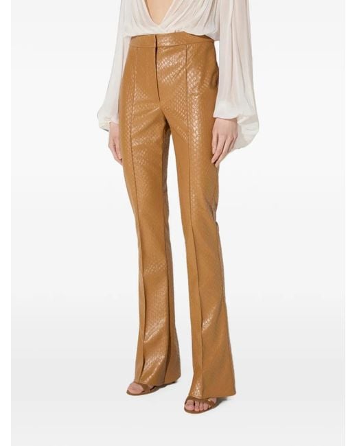 Elisabetta Franchi Natural Fish-Scale-Pattern Boot-Cut Trousers