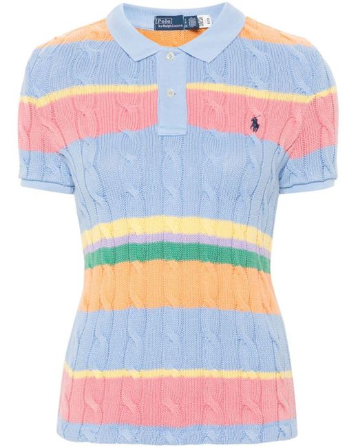 Polo Ralph Lauren Blue Striped Cable-knit Polo Top