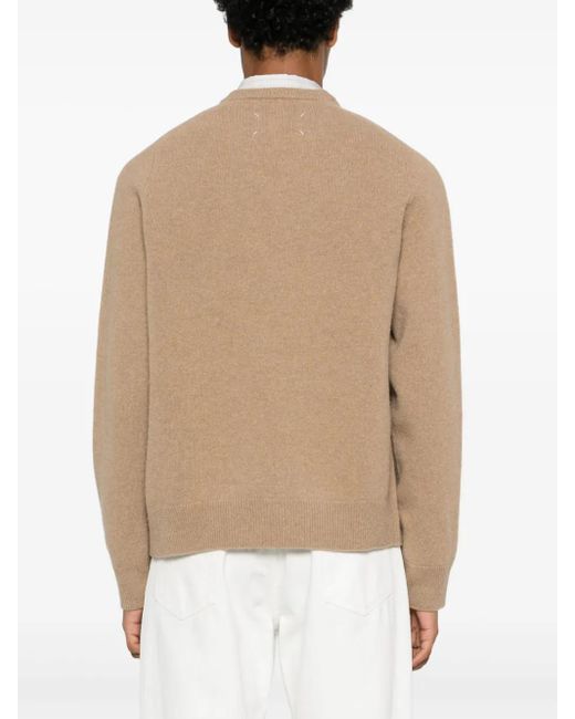Maison Margiela Natural V-Neck Wool Jumper for men