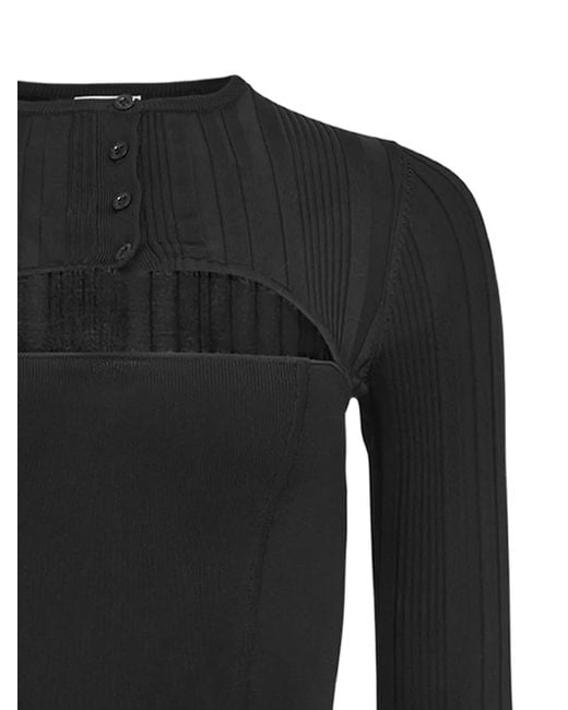 Fleur du Mal Black Ribbed Button Bodysuit