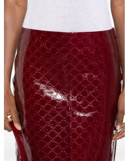 Gucci Red gg-debossed Leather Skirt - Women's - Lamb Skin/calf Leather