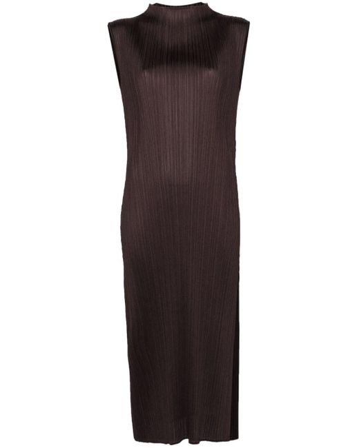 Robe mi-longue plissée à design sans manches Pleats Please Issey Miyake en coloris Brown