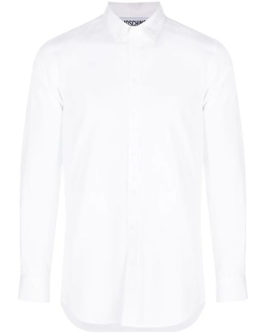 Moschino White Logo-Embroidered Long-Sleeve Cotton Shirt for men