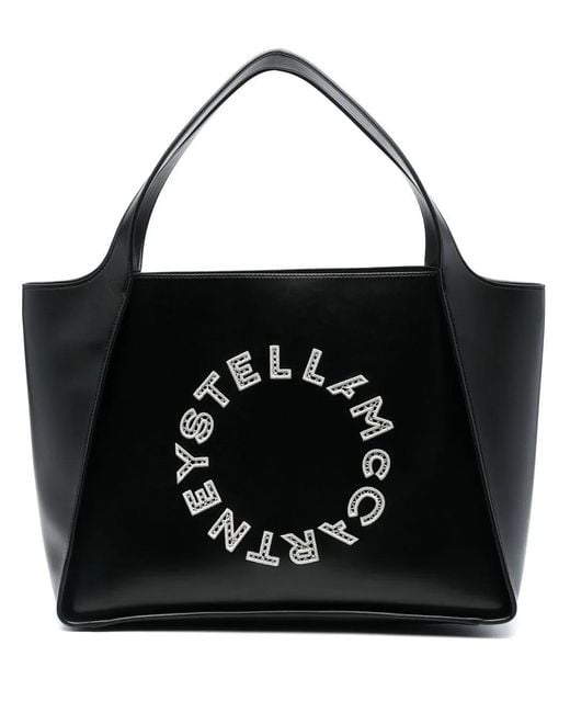 Stella McCartney Black Broderie Anglaise-Logo Tote Bag