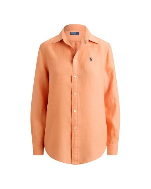 Polo Ralph Lauren Orange Logo-Embroidered Linen Shirt