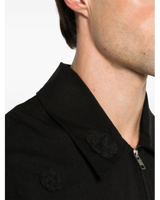 Song For The Mute Black Floral-appliqué Zip-up Shirt for men