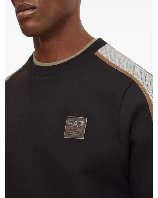 EA7 Black Logo-Print Panelled Sweatshirt for men