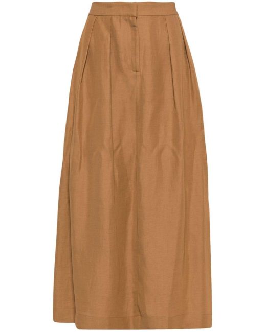 Fabiana Filippi Brown Pleat-detail Twill Midi Skirt
