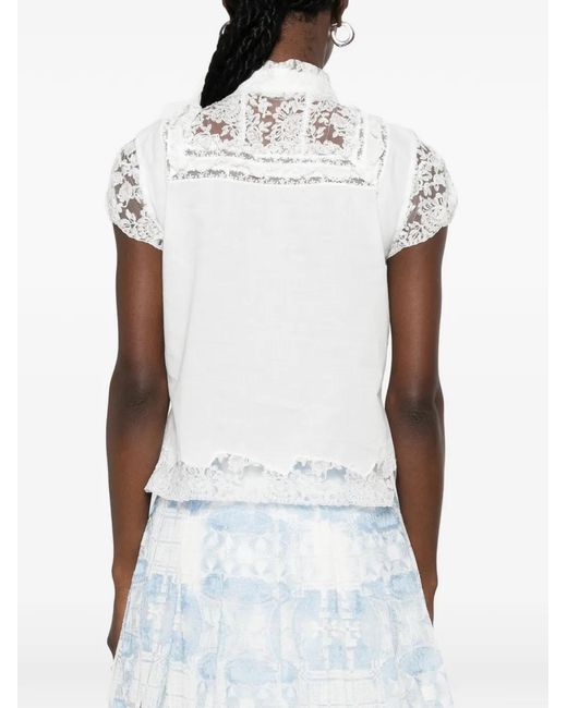 Ermanno Scervino White Lace-Detail Short-Sleeve Blouse