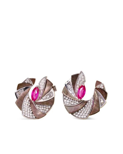 ANANYA Mogra Miniature マルチストーン ピアス 18kホワイトゴールド Pink