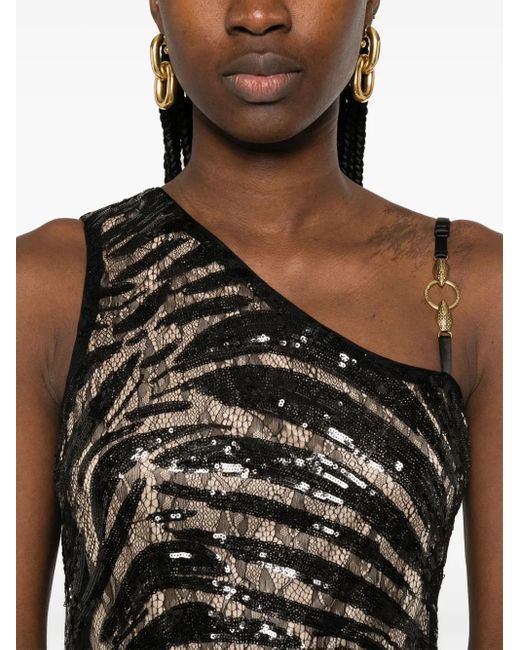 Just Cavalli Black Paillette-Embellished Midi Dress