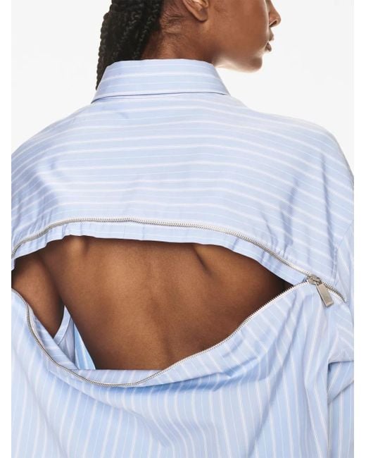 Off-White c/o Virgil Abloh Blue Zip-Detail Pinstriped Poplin Shirt