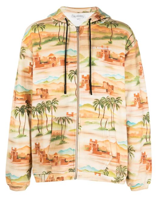 Les Benjamins Brown Graphic-Print Zip-Up Hoodie for men