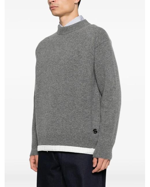 Sacai Gray Logo-Patch Drawstring Sweater for men