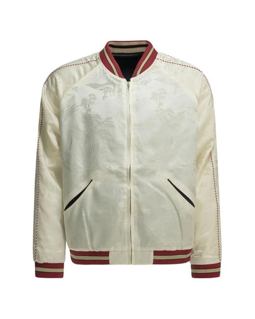 Beams Plus White Patterned-Jacquard Reversible Bomber Jacket for men