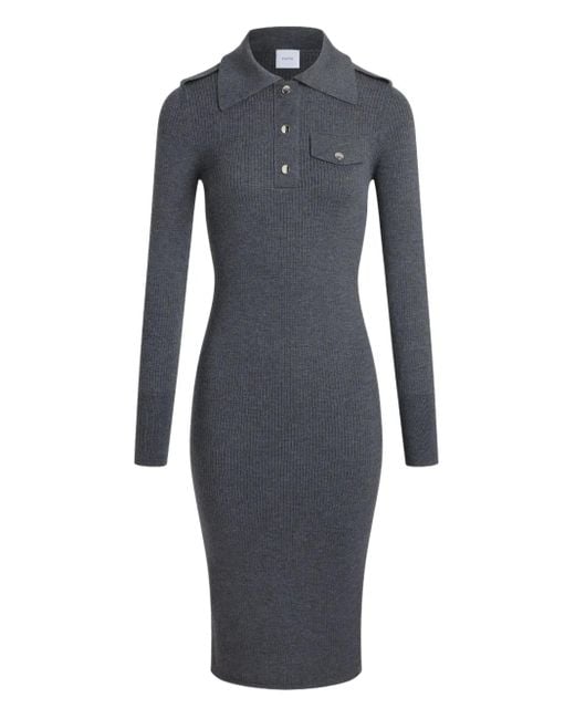 Patou Blue Geripptes Poloshirtkleid