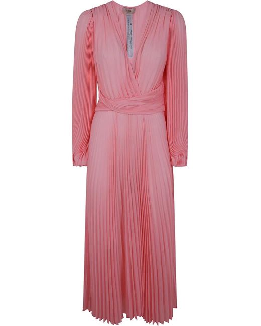 Twinset Pink Pleated Georgette Midi Dress