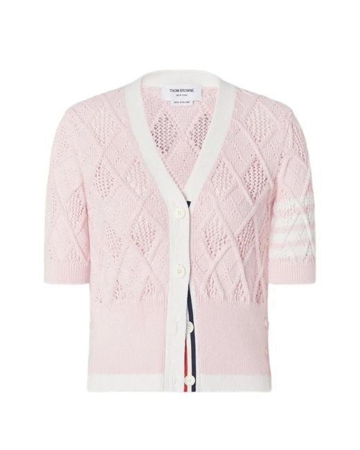 Thom Browne Pink Argyle-Knit Short-Sleeves Cardigan