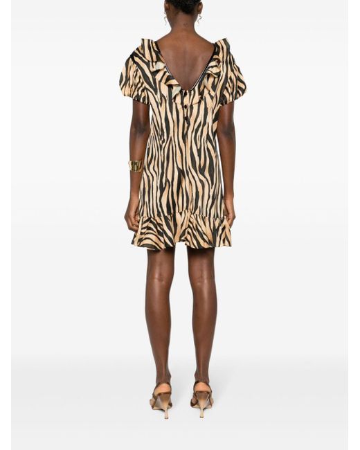 Parlor Black Ruffle-detail Zebra-print Dress