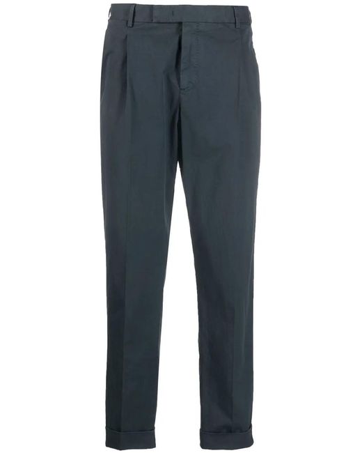 PT Torino Blue Pleat-Detail Tapered Trousers for men
