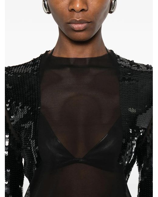 Rick Owens Black Long-Sleeved Top With Sequin Details On Sleeves