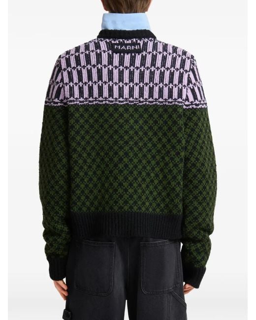 Marni Green Jacquard-Knit Geometric-Motif Sweater for men