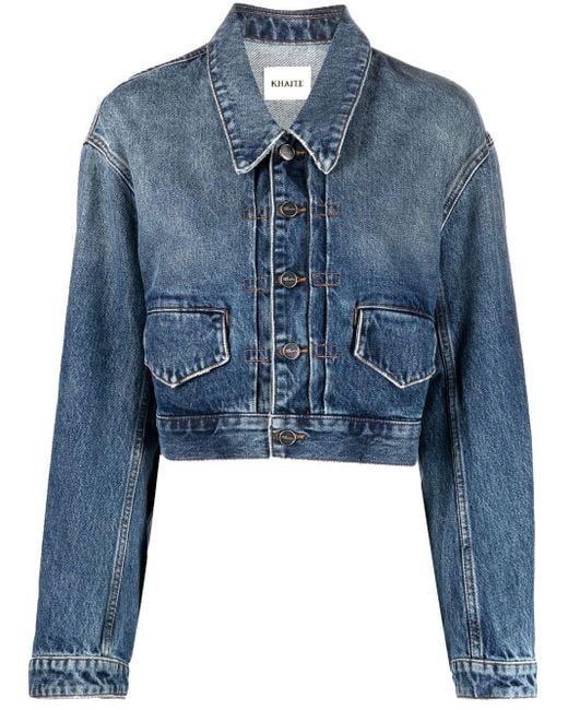 Khaite Cropped Denim Jacket in Blue Lyst