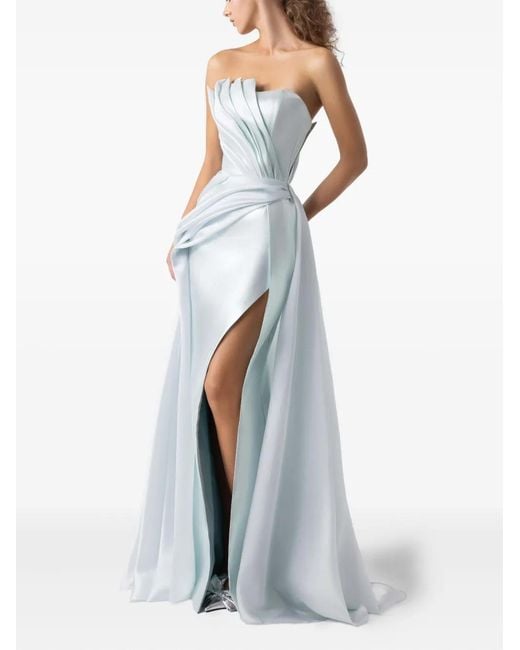 Gaby Charbachy Blue Fold-Detailing Asymmetric Maxi Dress