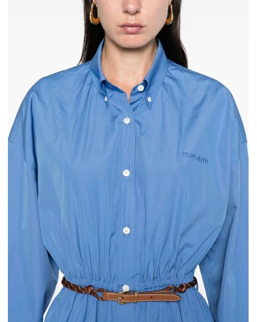 Robe-Chemise Courte À Taille Ceinturée Miu Miu en coloris Blue