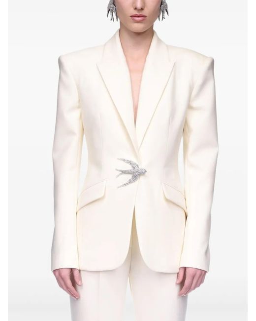 David Koma White Bird-Embellished Blazer