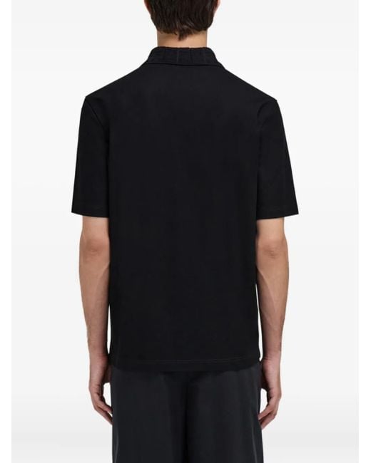 Ferragamo Black V-Neck Polo With Jacquard Pocket Detail for men
