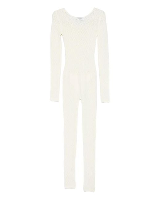 Laneus White Long-Sleeve Knitted Jumpsuit