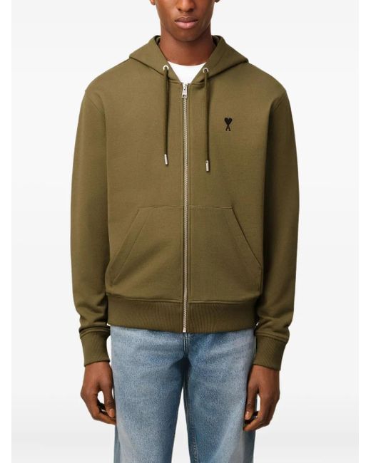 AMI Green Ami De Coeur Zip-Up Hoodie for men