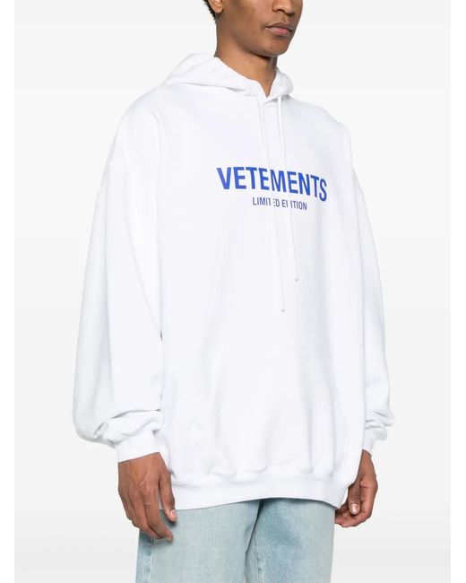 Vetements White Logo-Print Cotton-Blend Hoodie
