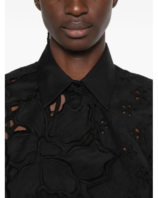 Ermanno Scervino Black Broderie-Anglaise Floral-Appliqué Shirt