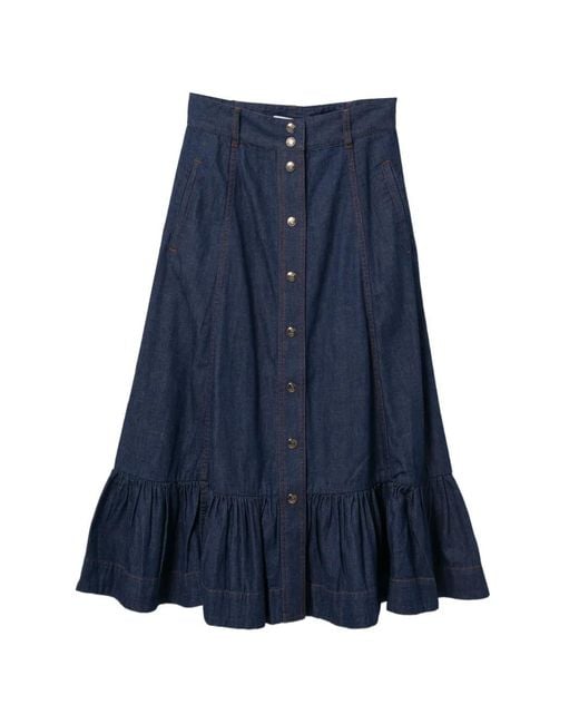 Zimmermann Blue Jupe Boutonnée À Volants
