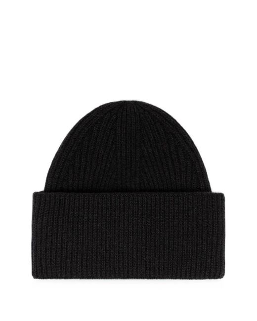 Laneus Black Ribbed-Knit Beanie Hat