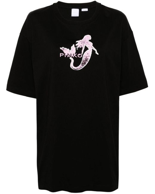 T-shirt en coton à logo imprimé Pinko en coloris Black